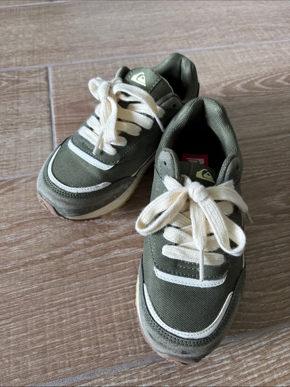 Quiksilver Kids Olive Green Casual Lace-Up Sneakers with Cream Accents